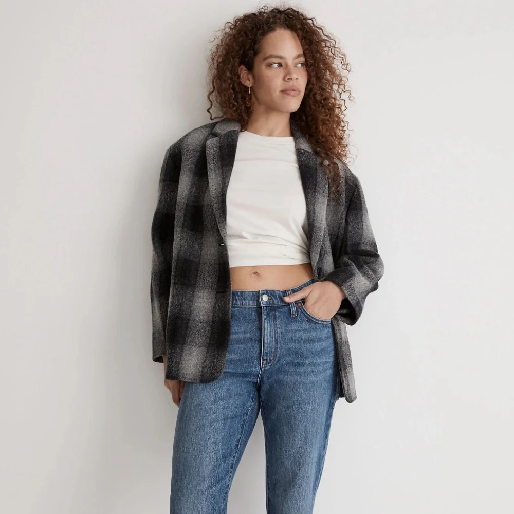 New MADEWELL The Oversized Dorset Blazer in Buffalo Check Boiled Wool - Picture 3 of 7
